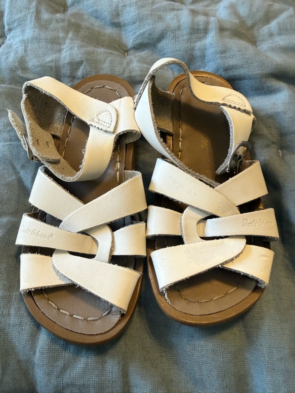 White Leather Kids Sandals with Secure Ankle Strap
